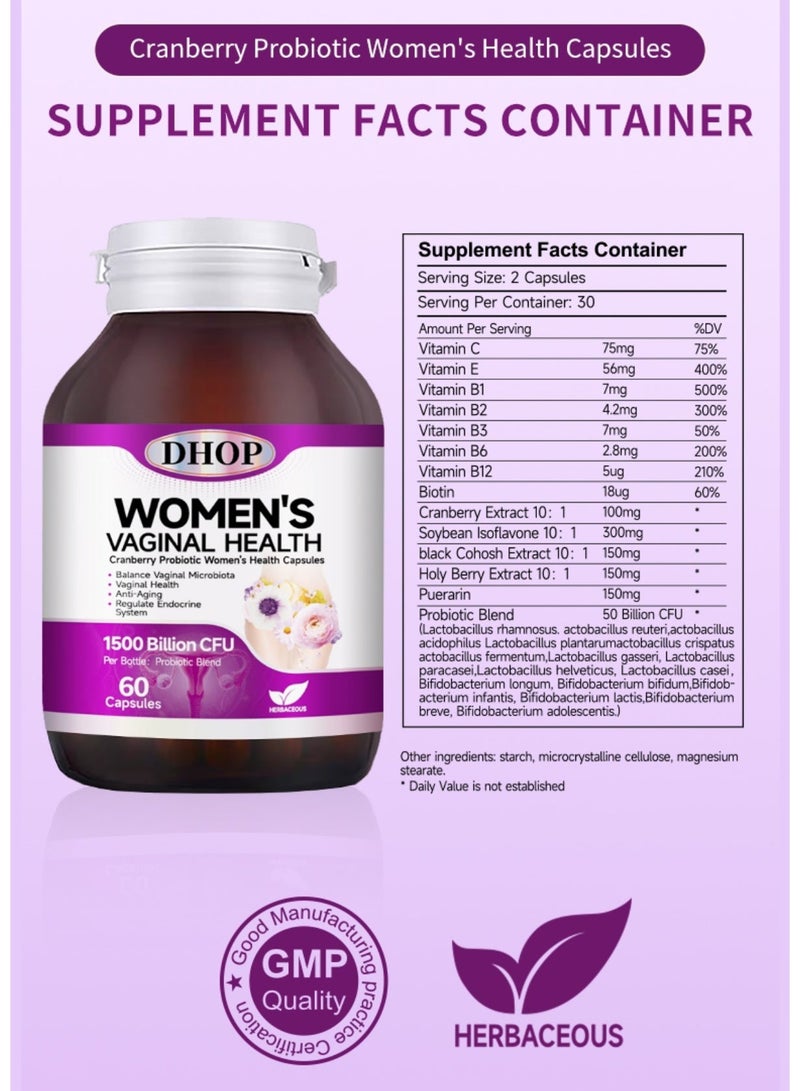DHOP Women's Vaginal Health Cranberry Probiotic Capsules, Feminine Care & Flora Balance, - Image 4